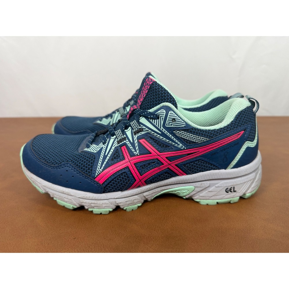 Asics Gel-Venture 8 Womens 7.5 Trail Running Shoes Navy Pink Mint Sneakers